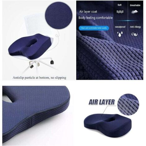 Ajiteogy Coussin Chaise Bureau En Mousse Mémoire - Coussin Siège Ergonomique Pour Fauteuil Roulant, Voiture, Soulagement Sciatique Et Douleurs Dorsales