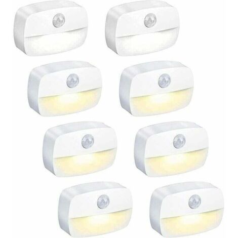 Veilleuse LED avec détecteur de mouvement, [8 pièces] Lampe de nuit pour enfant, on/off, éclairage de placard avec adhésif, pour chambre enfant, chambre à coucher, couloir [Classe énergétique A+++]， (1/4)