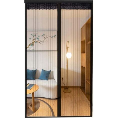 Moustiquaire de porte magnétique rideau de porte anti-moustique à fermeture magnétique sans perçage pour porte balcon, porte de cave, porte-fenêtre (80 x 200 cm) (1/4)