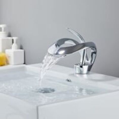 Robinet Cascade Salle De Bain,Robinet De Lavabo Cascade,Cascade Mitigeur Salle Bain Avec Valve En Céramique Monocommande Chaude Et Froide Réglable,Robinet Lavabo Cascade (Chromé) (1/5)