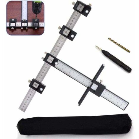 Gabarit de perçage réglable pour placard, gabarit de poinçonnage pour bois, guide de perçage pour l'installation de poignées, boutons sur portes, tiroir avec poinçon central (1/4)