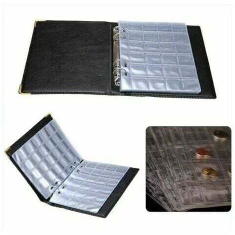 Album Pièces 20 Pages – 480 Poches – Chiffons Nettoyage Argent – Cuir PVC – Collectionneur – 15,5 X 15,5 Cm