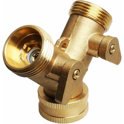 3/4" Robinet Y Séparateur, Laiton Collecteur Jardin Robinet Y Valve 2 Voies Laiton Robinet Jardin Tuyau Séparateur Deux Voies Tuyau Connecteur