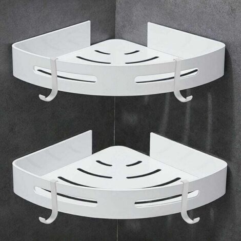 Etagère Douche Étagère de Douche d'angle et Cuisine Serviteurs de Douche, Aluminium, Finition Mat, Lot de 2 Blanc (1/4)