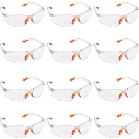 Lot de 12 Lunettes de Sécurité Transparentes - Lunettes de Protection avec Verres en Plastique, Pont-de-Nez et Embouts de Branches en Caoutchouc pour Plus de Confort - Lunette Transparente PPE (1/4)