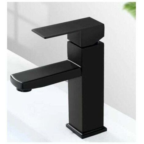Robinet de lavabo 1 trou à poignée unique en acier inoxydable, chaud et froid, pour lavabo de salle de bain, noir mat (1/4)