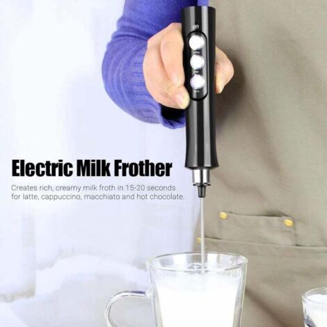 Mousseur à Lait Électrique USB 5 Embouts Inox - Batteur Portable 2 Vitesses Pour Café Cappuccino Matcha