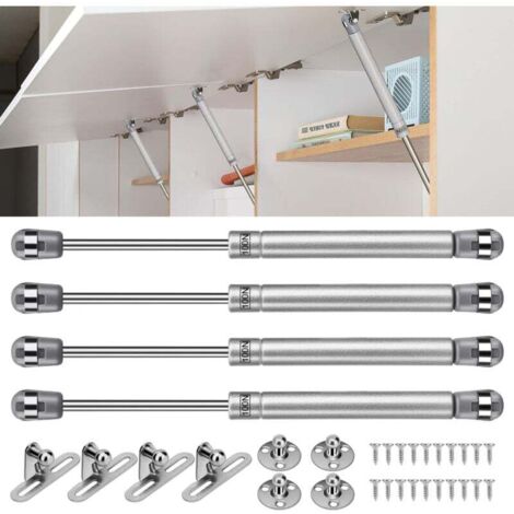 Vérins hydrauliques, vérins à gaz 4 pièces charnières de porte de cuisine 100N vérins de meubles, amortisseurs à gaz pour soulever les portes d'armoires de cuisine avec vis (1/4)