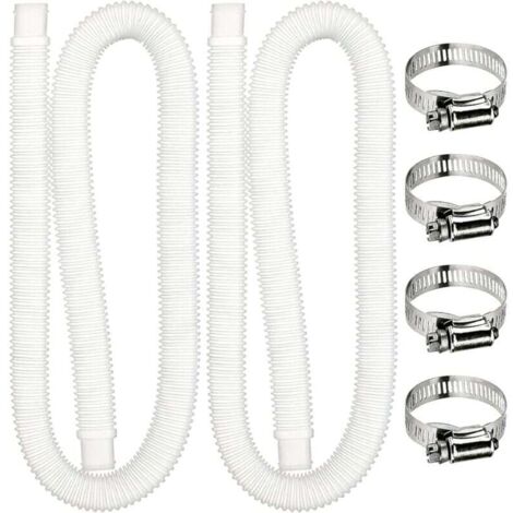 Tuyau de rechange pour filtre de piscine, 1,5 m avec 4 colliers de serrage métalliques, pour piscines hors sol, lot de 2 (transparent) (1/4)