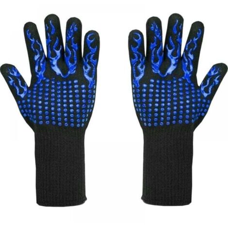 1 paire de gants de grill 33 cm, bleus, résistants à la chaleur jusqu'à 800°C - Gants L5 résistants aux coupures pour griller, cuisiner, pâtisserie et souder (1/4)