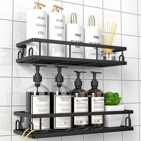Etagère Douche sans Percage, Rangement et Organisation de la Salle de Bain, Etagere Rangement Murale (Noir- 2 Pièces) (1/4)