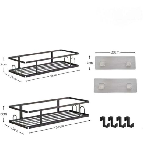 Lot de 2 étagères de douche sans perçage - Noir - Étagère d'angle triangulaire - Étagère de salle de bain - Pour salle de bain, cuisine, toilettes