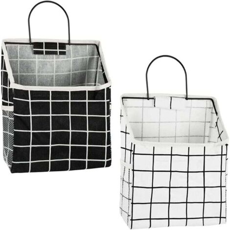 2 Pièces Sac Rangement Mural, Sac de Rangement Suspendu, Étagère Mural en Tissu, Suspendre Organiseur Poche, avec Cadre en métal, Étanche, pour Chambre Salle de Bain Cuisine (Noir, Blanc) (1/4)
