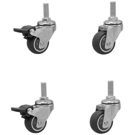 Lot de 4 roulettes Slip avec boulon, diamètre 50mm, Acier et Plastique, Gris Plastique (1/3)