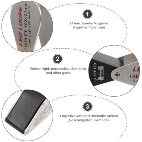 10X Grossissement Bijoutier Loupe Triplet Lens avec 6 LED LumièRe UV 21Mm pour Gems, ,les PièCes de Monnaie, Timbres, Etc. (1/4)