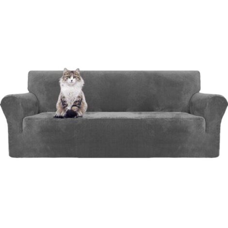 Gris Housse de canapé en Velours épais Super Extensible pour Chiens Cat Pet Friendly 1-Piece Elastic Furniture Protector en Peluche (3 Places) (1/4)