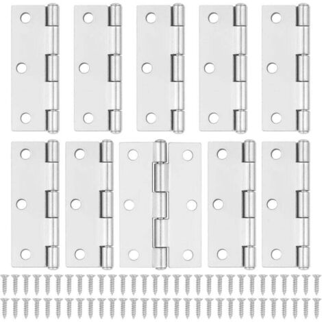10 charnières de porte argentées - Charnières de porte d'armoire de 75 mm (3") avec 60 vis argentées pour charnières de porte intérieures de meubles, charnières de porte en bois (1/4)