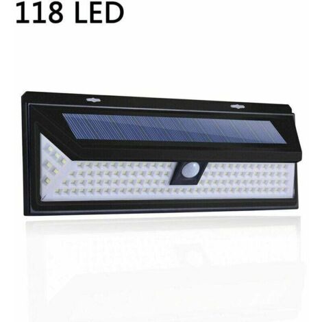 Lampe Solaire à 118 LED - Applique Murale avec Capteur de Mouvement PIR - Éclairage de 1000 Lumens - Étanche IP65 pour Usage Extérieur dans le Jardin. (1/4)