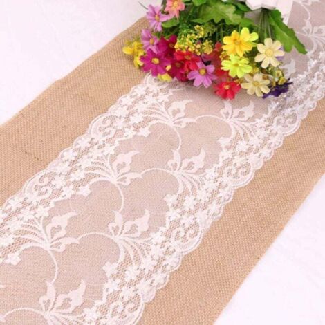 Vitalizart Chemin De Table En Toile Blanc Crème 88,9 X 305 Cm - Nappe Rustique Gaze Boho Mariage Fête