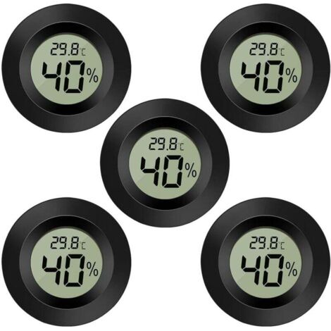 Lot de 5 thermomètres hygromètres numériques LCD, jauge de température pour humidificateurs, déshumidificateurs, serre, sous-sol, chambre de bébé, rond noir (1/4)