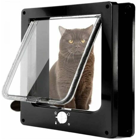 (XL noir) Porte magnétique pour chat avec serrure pivotante à 4 voies pour chats, chatons et chatons (1/4)