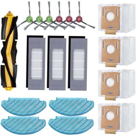 Lot de 18 accessoires de rechange pour aspirateur Ecovacs Deebot N8/ N8+/ N8 Pro/ N8 Pro+/ OZMO T8/ T8+/ T8 AIVI/ T8 AIVI+/ T9/ T9+, 4 lingettes, 3 filtres, 4 sacs à poussière, 1 brosse principale, 6 (1/4)