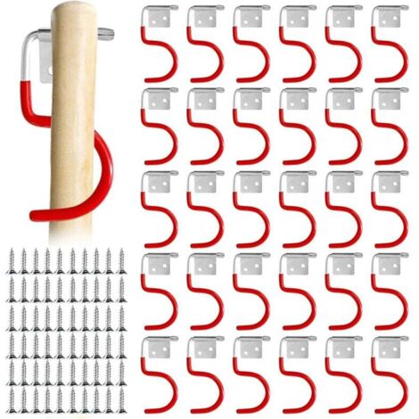Lot de 30 crochets en métal pour outils de jardin - Crochets en métal - Support pour outils de jardin - Support mural antidérapant en caoutchouc (1/4)