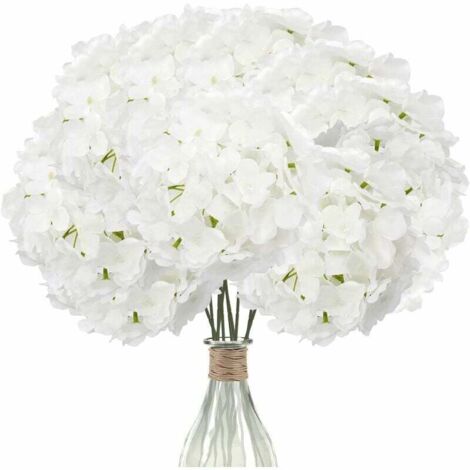 (Blanc pur) 12 hortensias artificiels (avec tiges), hortensia en soie pour la décoration de mariage, de bureau, de fête de café, de centres de table. (1/4)