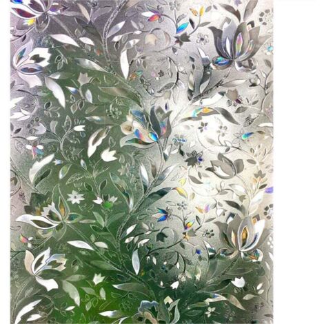 3D Film pour Fenêtre Film Electrostatique Protége Intimité Anti-UV Décoratif Film Vitre Anti Regard Motif Tulipes Fleurs 60×200cm (1/4)