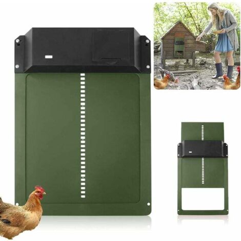 Porte de poulet, ouvre-porte, poulailler automatique, porte de poulailler automatique, porte de poulet automatique avec capteur de lumière, avec curseur avec rails de guidage (vert) (1/4)
