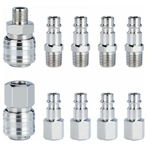 10 Pièces Raccord Rapide de Compresseur 1/4"BSP Coupleur Pneumatique d'air Kit Raccords de Tuyau Connecteur Homme Femme (1/4)