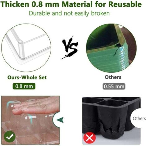 nuyikaso Lot de 10 Mini Serres pour Plantes Bac a Semis Plaque avec Couvercle 120 Cellules Interieur Plateaux de Culture Pépinière Boîte et Ventilation pour Jardin 5 Vert 5 Noir