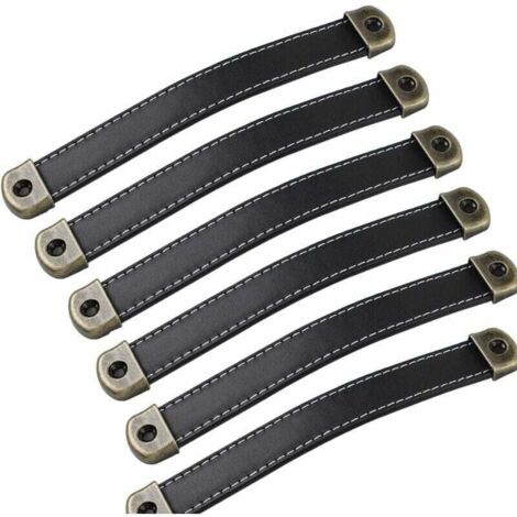 Lot de 6 poignées en cuir Poignées de meubles vintage en cuir–Poignées d'armoire poignées cuir poignee meuble de cuisine noir Entraxe 160mm Noir Hole distance 160mm (1/4)