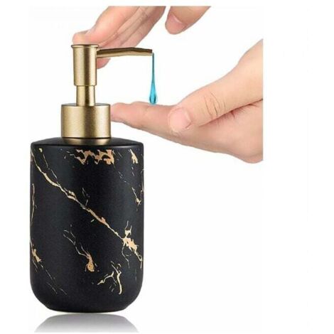 (Noir) Distributeur de savon 300 ml Texture marbre Céramique Pompe de savon pour les mains Distributeur de gel douche Accessoires de salle de bain (1/4)