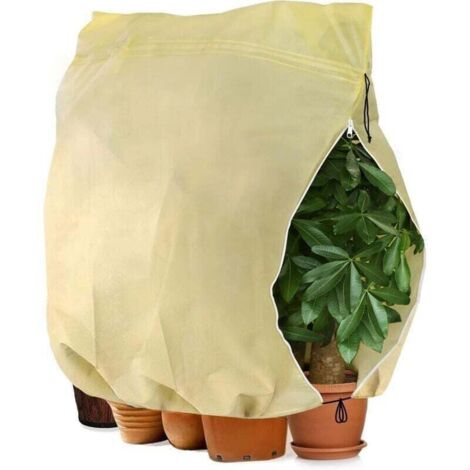 Housse D'hivernage pour Plante, Housse de Protection pour Plantes Ajustable avec Cordon de Serrage à Glissière, Anti-Givre Réutilisable Sac de Protection des Plantes, 180 x 120 cm, Beige (1/3)