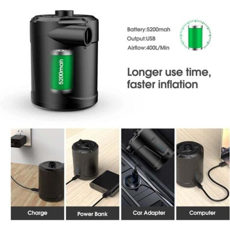 Pompe à air électrique pour gonflables, pompe à matelas pneumatique avec 3 buses, pompe à air portable 5 kPa avec 110 V AC/12 V DC, pompe à air pour matelas d'air, flotteurs