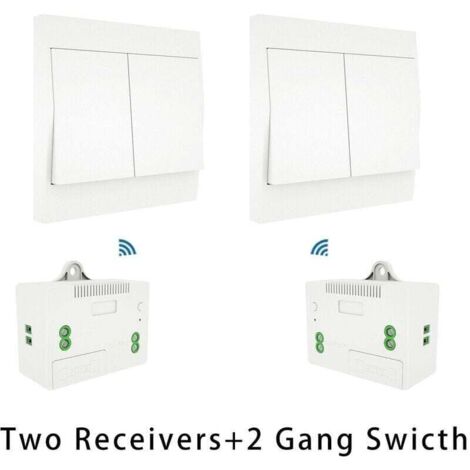 Kit interrupteur et récepteur sans fil 110-230V Interrupteur auto-alimenté Appareil d'éclairage télécommandé, modèle: Blanc 2 récepteurs interrupteur 2 gangs