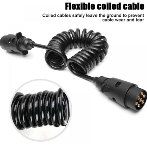 Câble d'extension de remorque, câble de remorque de 2 m, câble d'extension en spirale à 7 broches, câble adaptateur 12 V, câble d'extension de remorque pour remorques de voiture, camions (1/4)