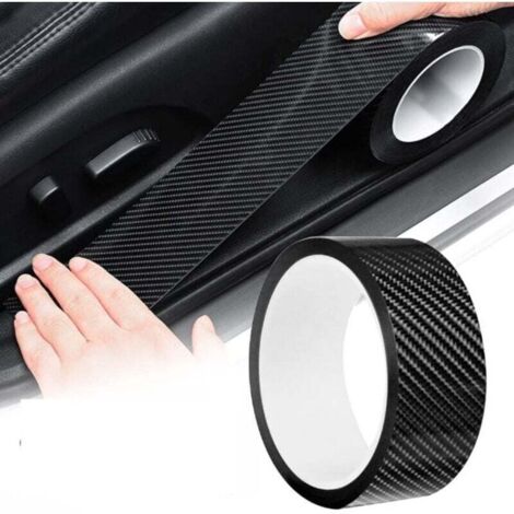 Film de Protection Universel Seuil de Porte Voiture 5M X 5CM Autocollant Fibre de Carbone Protecteur Noir pour Seuil de Porte Côté Porte Coffre Arrière Pare-chocs Rétroviseur (1/4)