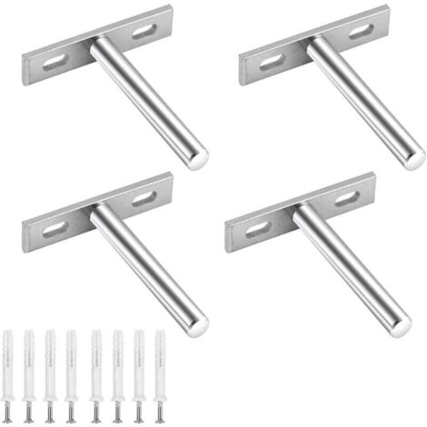 Lot de 4 supports pour étagère flottante invisible en acier inoxydable pour étagère en bois et décorations murales