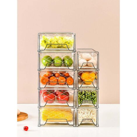 Boîte de Rangement pour Réfrigérateur - Organisateur de Congélateur de Qualité Alimentaire avec Séparateurs, Design Empilable pour une Utilisation Efficace de l'Espace
