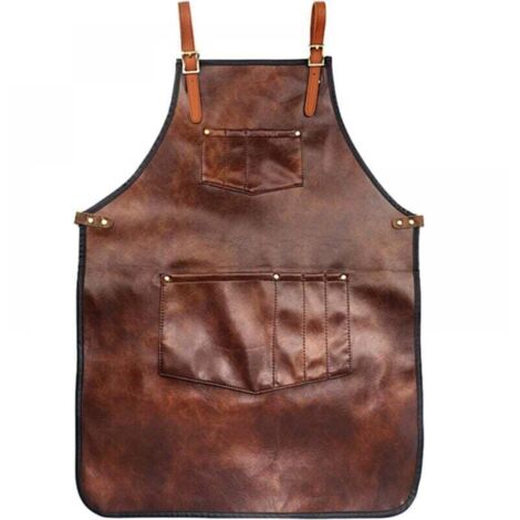 Tablier de chef pour hommes femmes tablier en cuir imperméable avec poches sangles croisées pour cuisine barbecue cuisine barbier Barista tablier travail manue (1/4)