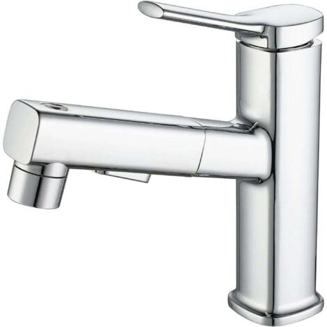 Robinet de salle de bain, trois modes d'eau (jet, jet, fontaine), pulvérisateur extractible (argent) (1/4)