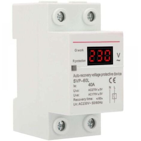 Regulateur de Tension, Dispositif de Protection Contre les Surtensions et les Sous-tensions à Récupération Automatique 230V 40A Protecteur de Montage sur Rail DIN (1/4)