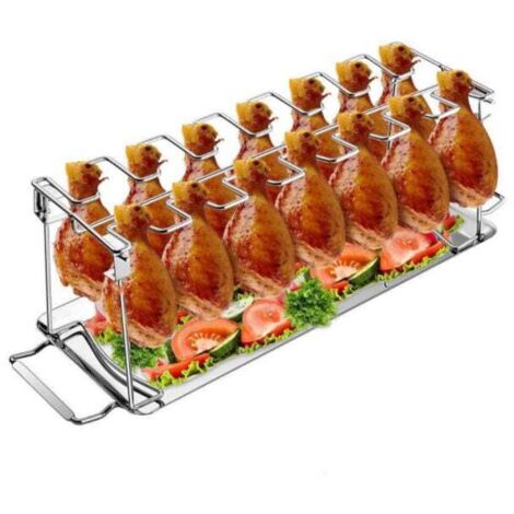 Support pour poulet - Support pour cuisses de poulet - Support pour poulet BBQ - Acier inoxydable robuste, peut contenir 14 cuisses de poulet, va au lave-vaiss
