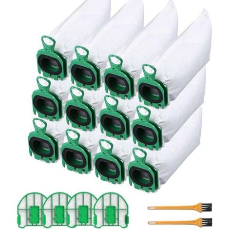 Lot de 12 sacs d&39aspirateur en microfibre non-tissée de qualité pour Vorwerk Kobold VB100 avec 4 Filtre moteur (1/4)