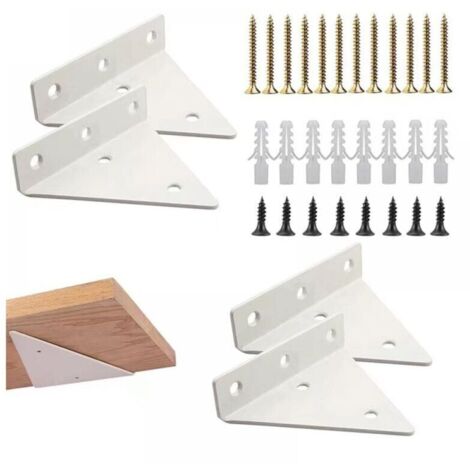 (Lot de 4) Supports d'étagère triangulaires blancs pour étagères flottantes, supports d'étagère murale d'angle invisibles avec vis de fixation (1/4)