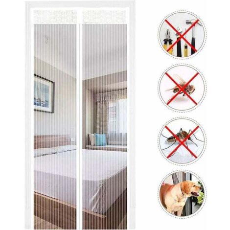 Moustiquaire de porte magnétique 140x210cm, moustiquaire de porte en fibre de verre, rideau anti-mouches pour porte automatique, maille ultra-fine, sans trou (blanc) (1/4)