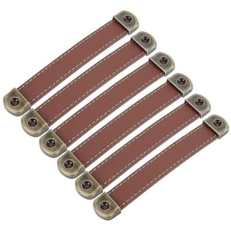Lot de 6 poignées en cuir Poignées de meubles vintage en cuir–Poignées d'armoire poignées cuir poignee meuble de cuisine Brun Entraxe 128mm (1/4)