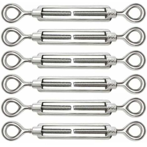 Lot de 6 tendeurs de câble réglables M8 en acier inoxydable 304, œillets et œillets pour tendeur de câble métallique, crochets et accessoires (1/4)